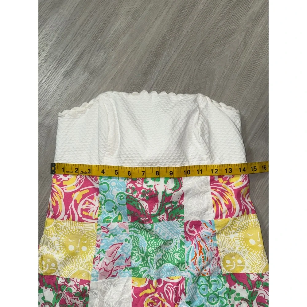Lilly Pulitzer Strapless Patchwork Eyelet Scallop Dress Pink Green White 6 76210 - Picture 5 of 10